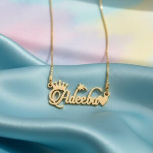 Beautiful Single Name Necklace With Crown And Heart