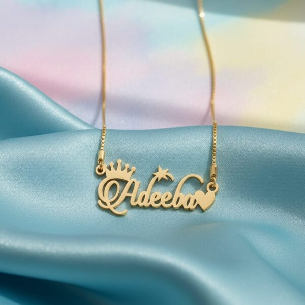 Beautiful Single Name Necklace With Crown And Heart