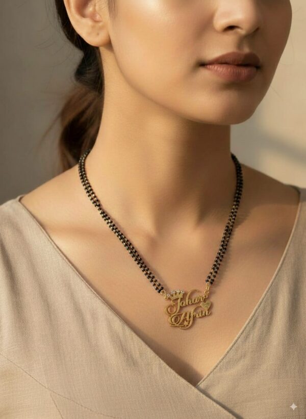 Double Name Mangalsutr With  Crown & Heart - Image 2