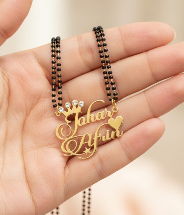 Double Name Mangalsutr With  Crown & Heart - Image 3