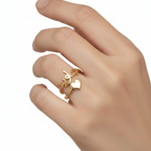 Elegant Gold Heart Design Adjustable Ring for Women