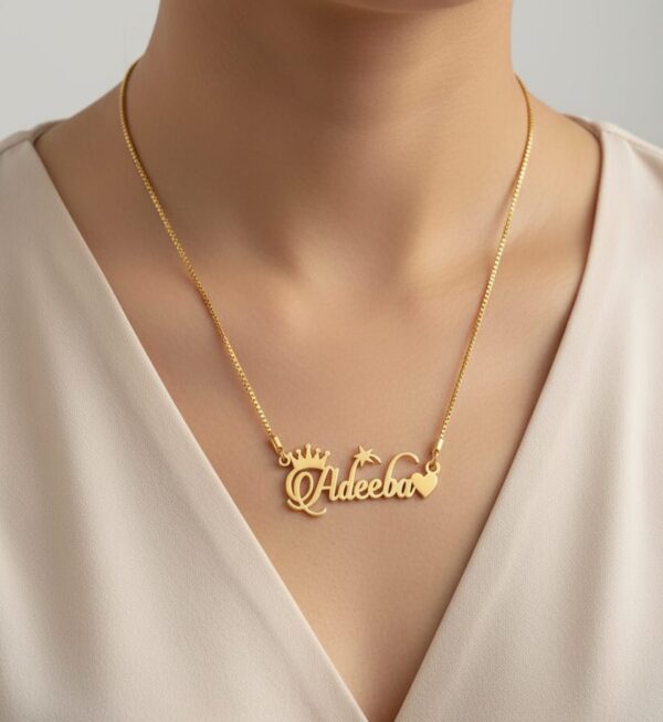 Beautiful Single Name Necklace With Crown And Heart - Image 2