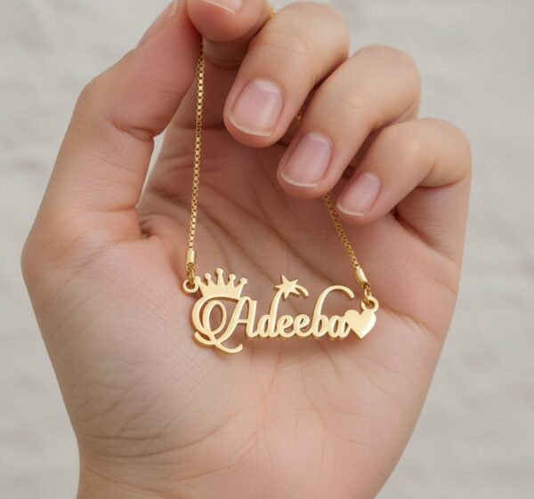 Beautiful Single Name Necklace With Crown And Heart - Image 3