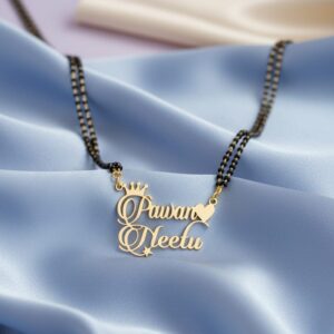 Custom Gold Plated Name Mangalsutra with Crown & Heart Design