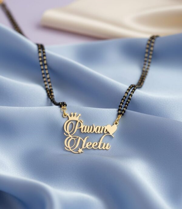 Custom Gold Plated Name Mangalsutra with Crown & Heart Design