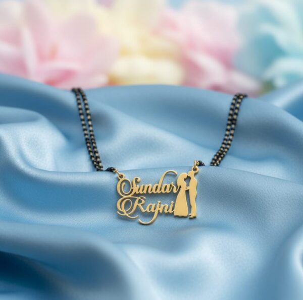 Customized Couple Silhouette Name Mangalsutra –  Design in Gold Finish