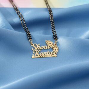 Customized Krishna Peacock Feather Name Mangalsutra – Design in Gold Finish