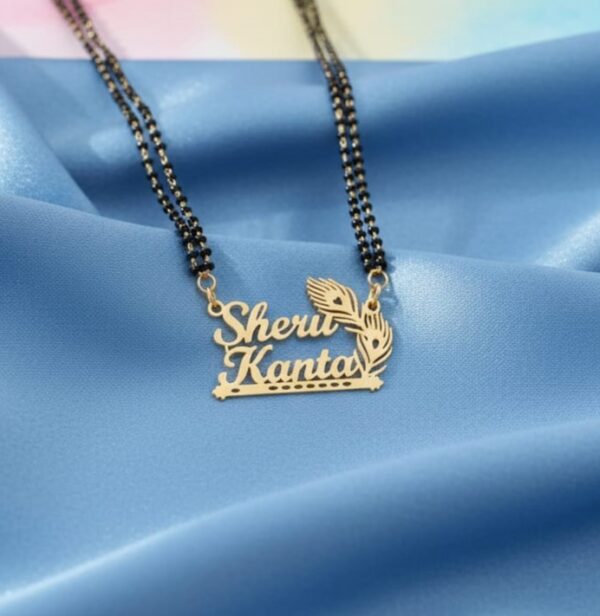 Customized Krishna Peacock Feather Name Mangalsutra – Design in Gold Finish