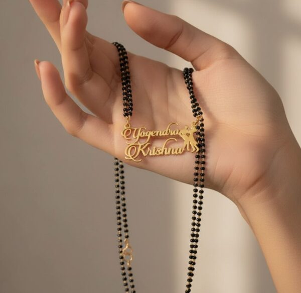 Customized Couple Silhouette Name Mangalsutra – Design in Gold Finish - Image 3