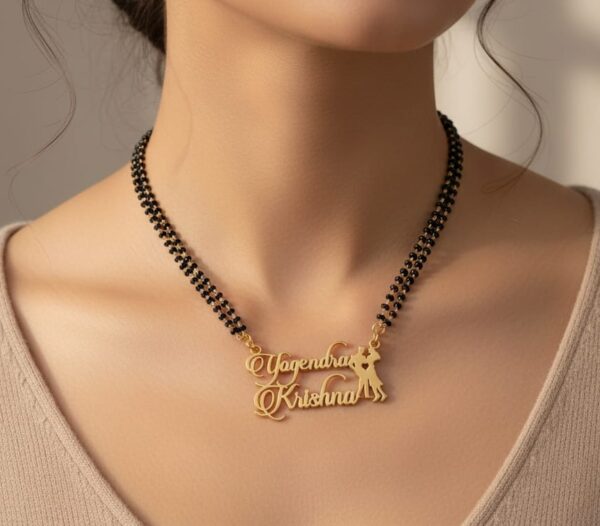 Customized Couple Silhouette Name Mangalsutra – Design in Gold Finish - Image 2