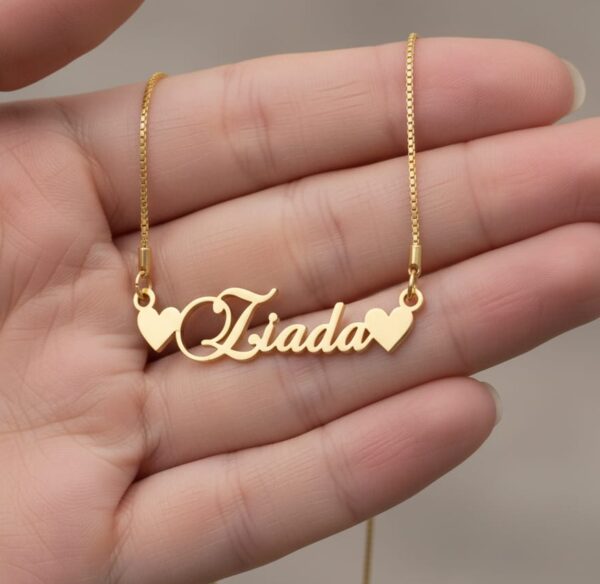 "Personalized Gold Name Necklace   Design with Hearts" - Image 3