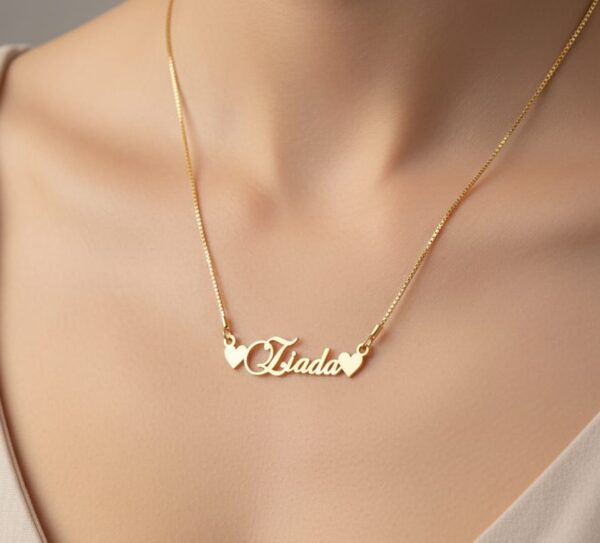"Personalized Gold Name Necklace   Design with Hearts" - Image 2