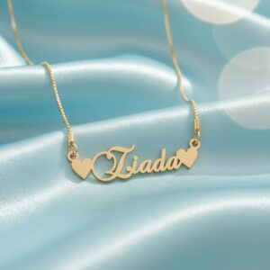 "Personalized Gold Name Necklace   Design with Hearts"
