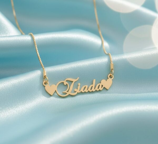"Personalized Gold Name Necklace   Design with Hearts"