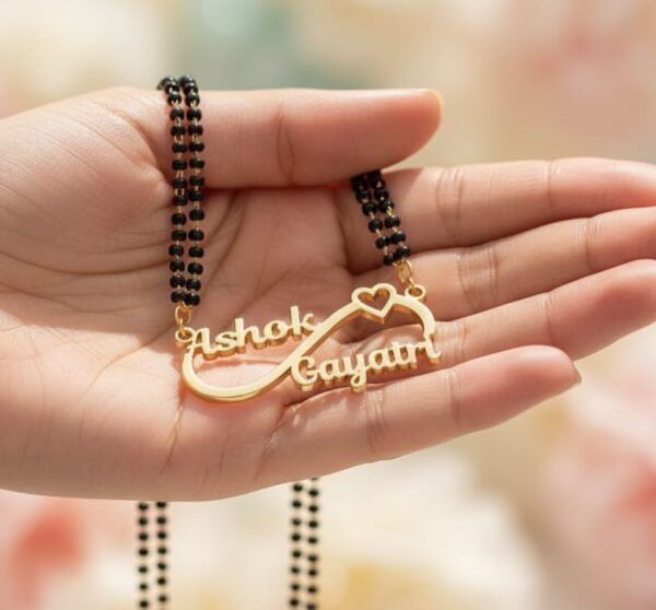 Custom Name Gold Mangalsutra – Personalized  Infinity Design - Image 3