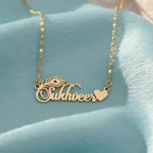 Single Name Pendant with mor pankh