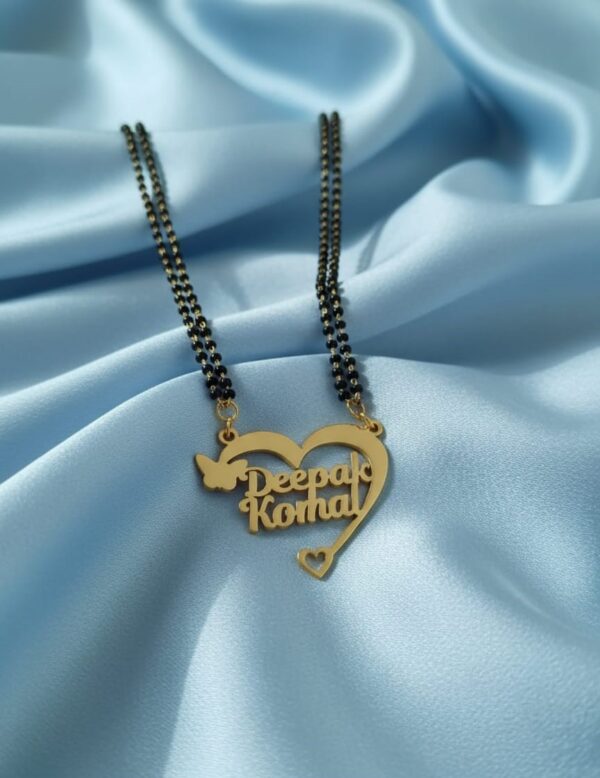 Customized Heart Shape Name Mangalsutra –  Design in Gold Finish