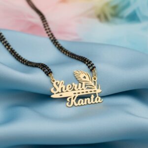 Customized Krishna Peacock Feather Name Mangalsutra  Design in Gold Finish