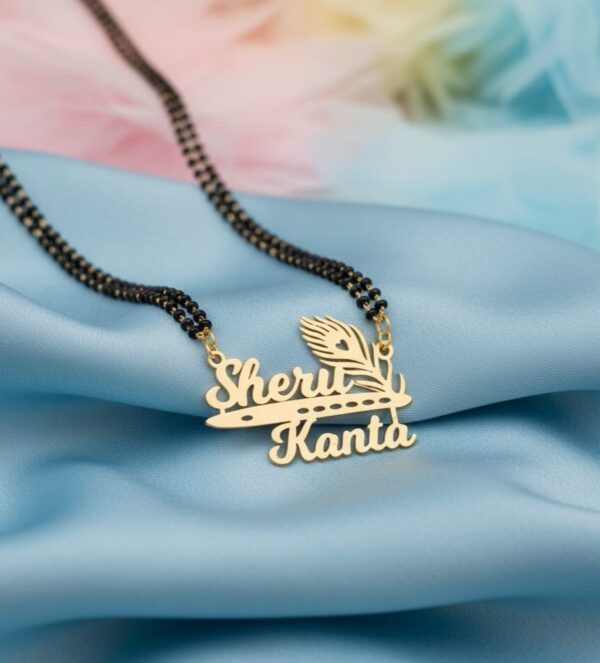 Customized Krishna Peacock Feather Name Mangalsutra  Design in Gold Finish