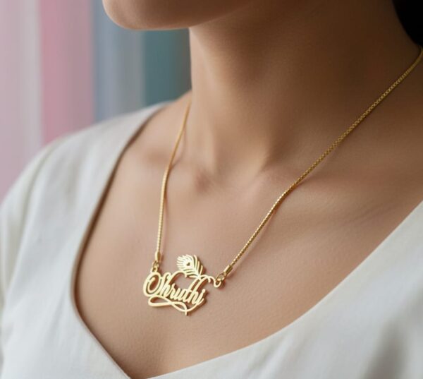Single name necklace with mor pankh - Image 2
