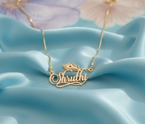 Single name necklace with mor pankh