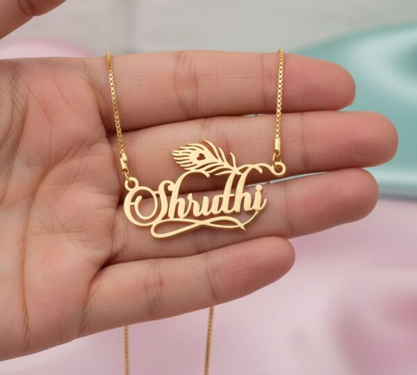 Single name necklace with mor pankh - Image 3