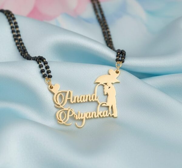 Customized Couple Silhouette Name Mangalsutra – Design in Gold Finish