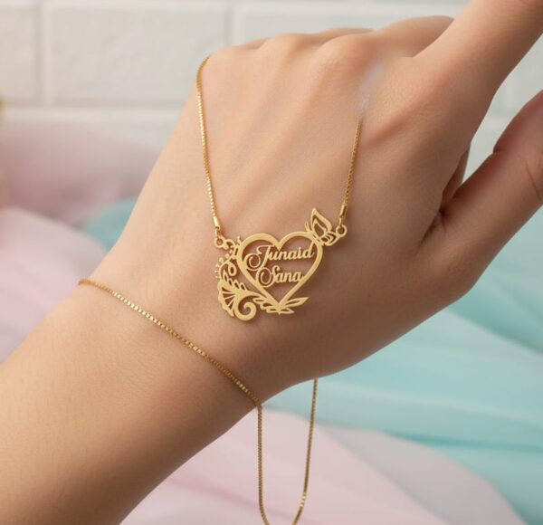 Customized Heart Shape Name Mangalsutra – Design in Gold Finish - Image 3