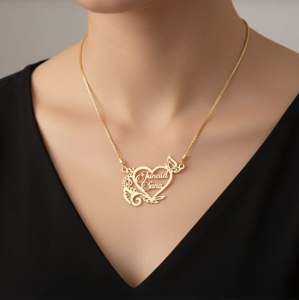 Customized Heart Shape Name Mangalsutra – Design in Gold Finish - Image 2