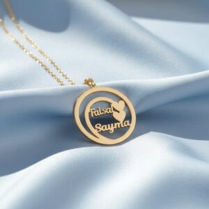 Golden Personalized Name Pendant – Couple’s Heart Necklace