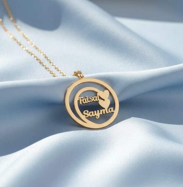 Golden Personalized Name Pendant – Couple’s Heart Necklace