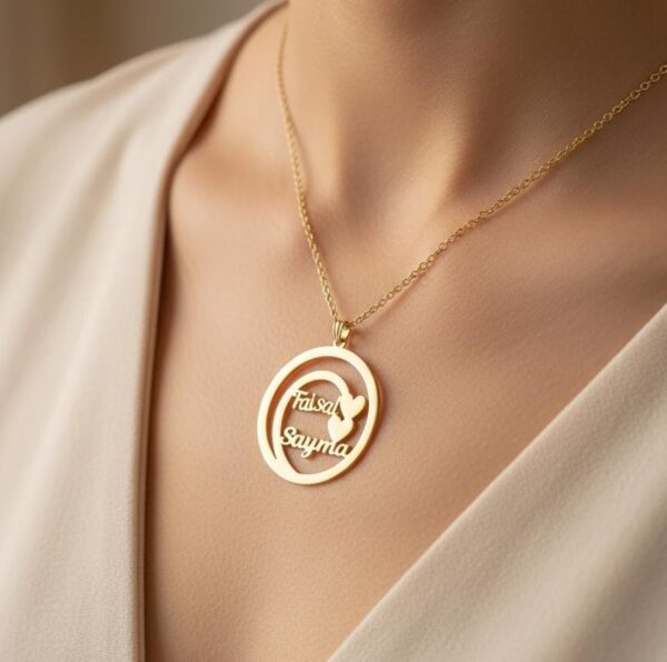 Golden Personalized Name Pendant – Couple’s Heart Necklace - Image 2
