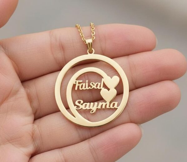 Golden Personalized Name Pendant – Couple’s Heart Necklace - Image 3